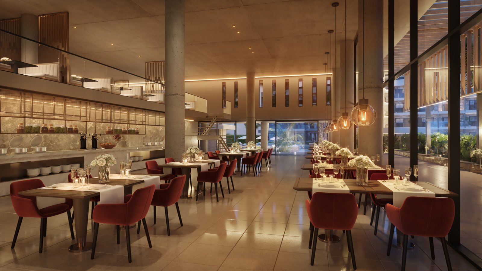 Render del restaurante interior del hotel Ramada La Romana