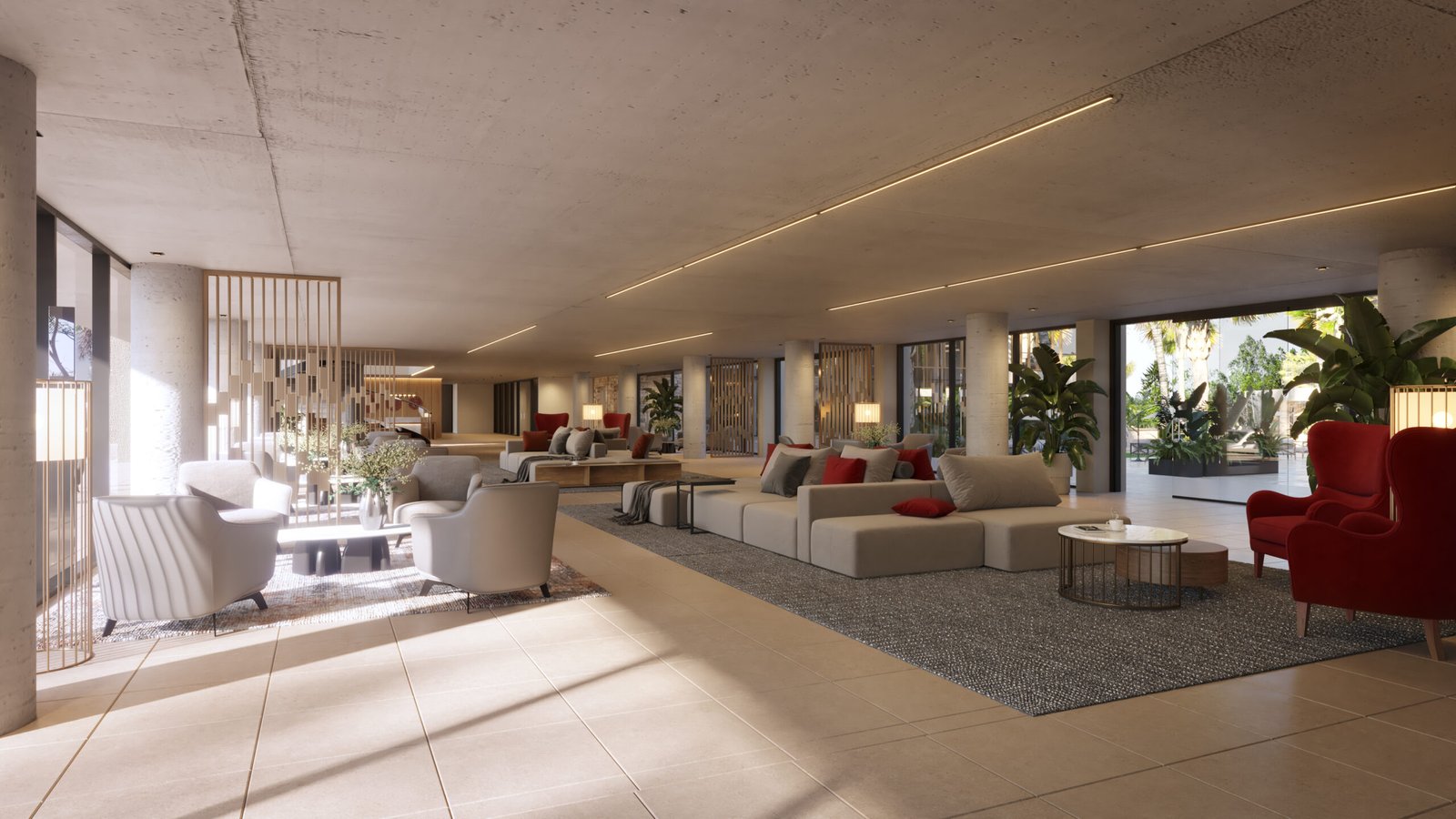 Render de la sala de espera del hotel Ramada La Romana