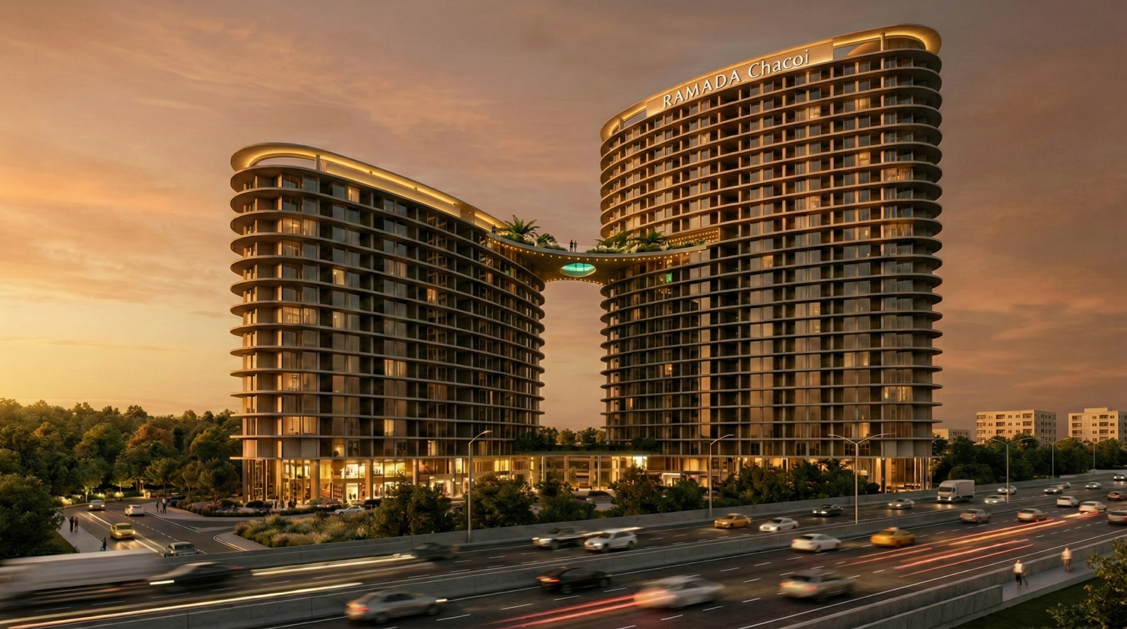 Render exterior atardecer del Ramada Chaco I en Asunción, Paraguay