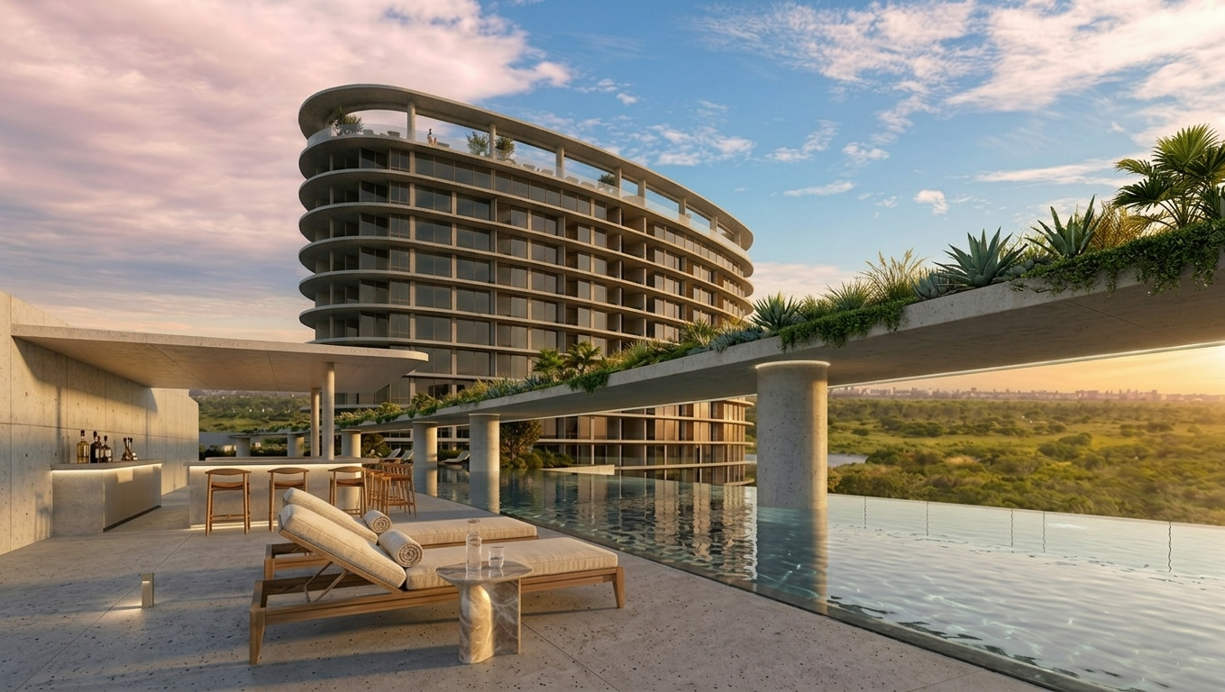 Render del pool deck en azotea del Ramada Chaco I